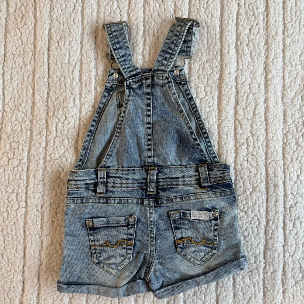 7 For All Mankind New Baby Light Wash Denim Short Overalls Distressed 12‎ Months